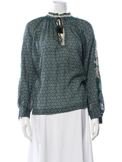 Pre-owned Vanessa Bruno Patterned Tie Neck Blouse In Green
