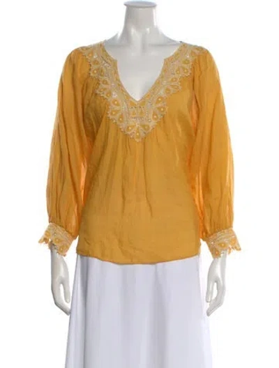 Pre-owned Vanessa Bruno Patterned V-neck Blouse In Yellow