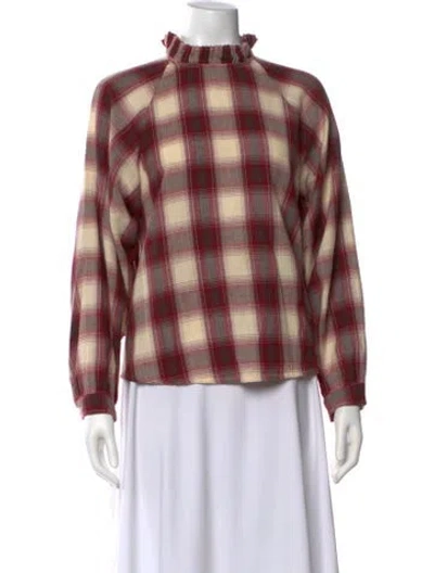 Pre-owned Vanessa Bruno Plaid Print Mock Neck Button-up Top In Red