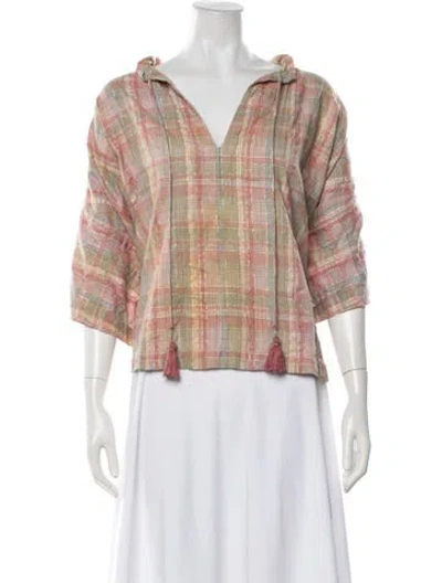 Pre-owned Vanessa Bruno Plaid Print V-neck Top In Neutrals