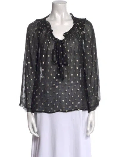 Pre-owned Vanessa Bruno Polka Dot Print V-neck Blouse In Black