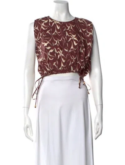 Pre-owned Vanessa Bruno Printed Bateau Neckline Crop Top In Red