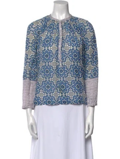 Pre-owned Vanessa Bruno Printed Crew Neck Blouse In Blue