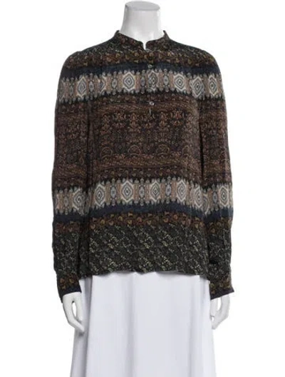 Pre-owned Vanessa Bruno Printed Mock Neck Blouse In Blue