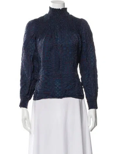 Pre-owned Vanessa Bruno Printed Mock Neck Blouse In Blue