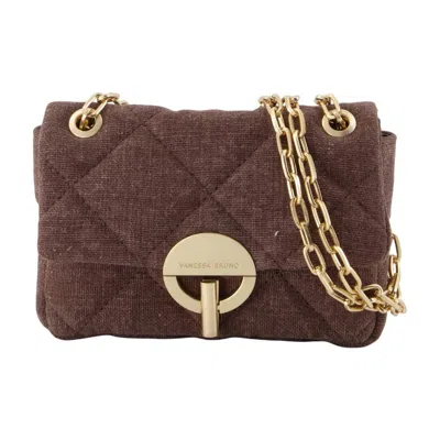 Vanessa Bruno Quilted Linen Nano Moon Shoulder Bag In Brown