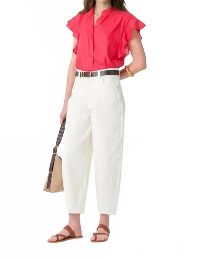 Vanessa Bruno Ruffle Sleeve Button Front Top In Fucshia In Multi