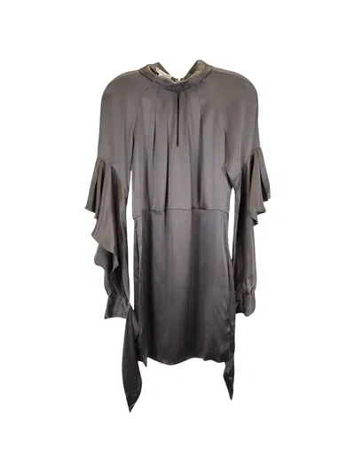 Pre-owned Vanessa Bruno Ruffled Asymmetric-sleeve Mini Dress In Gray