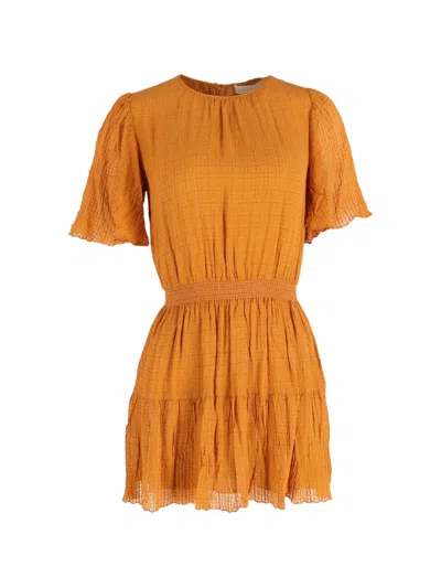 Pre-owned Vanessa Bruno Seersucker Gathered Mini Dress In Orange