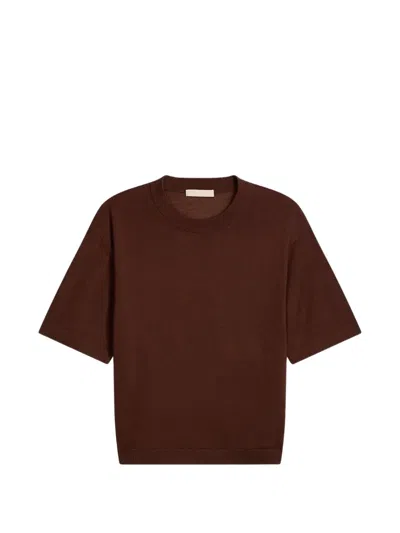 Vanessa Bruno 메리노 울 반소매 스웨터 In Brown