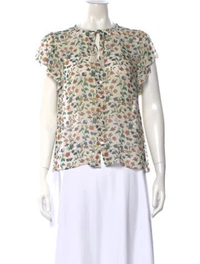 Pre-owned Vanessa Bruno Silk Floral Print Blouse In White