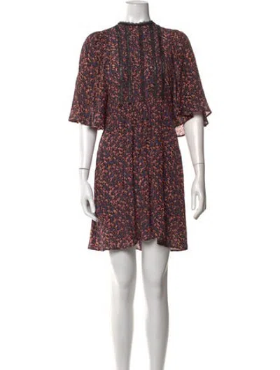 Pre-owned Vanessa Bruno Silk Mini Dress In Black/blue/red