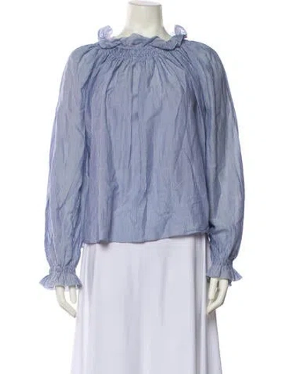 Pre-owned Vanessa Bruno Striped Mock Neck Blouse In Blue