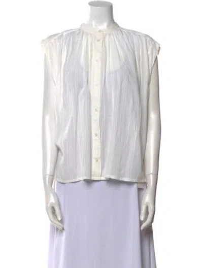 Pre-owned Vanessa Bruno Striped Mock Neck Button-up Top In White