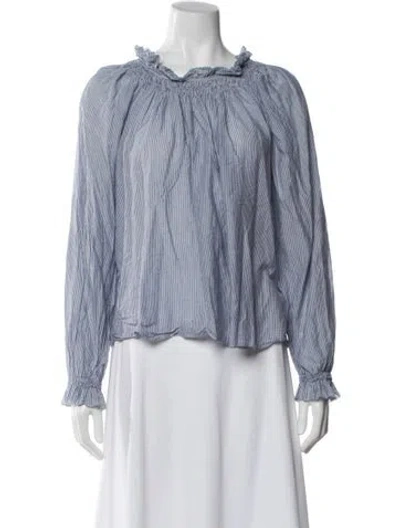 Pre-owned Vanessa Bruno Striped Off-the-shoulder Blouse In Blue