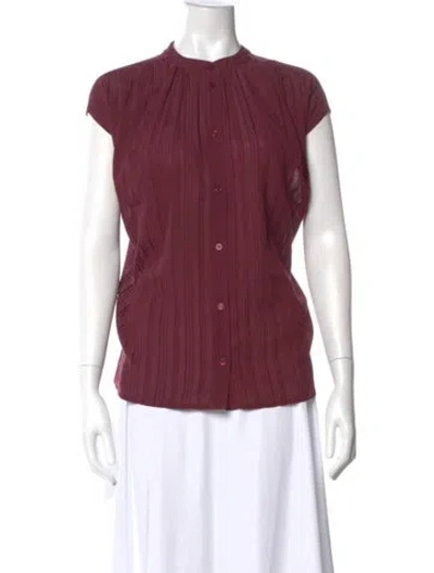 Pre-owned Vanessa Bruno Striped Short Sleeve Blouse In Burgundy