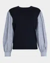 Vanessa Bruno Striped-sleeve Mixed Media Blouse In Marine