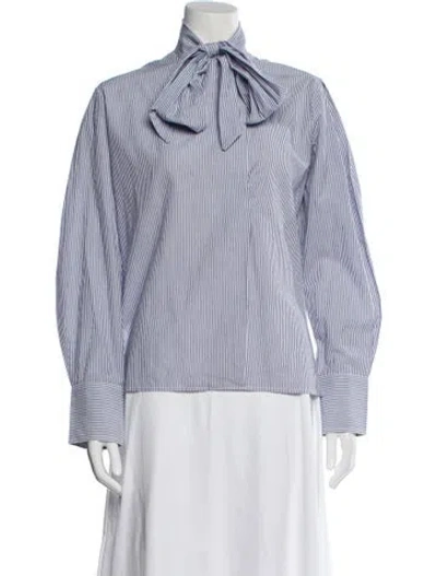Pre-owned Vanessa Bruno Striped Tie Neck Blouse In Blue