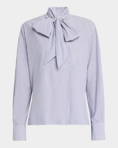 Vanessa Bruno Striped Tie-neck Cotton Blouse In Bleu