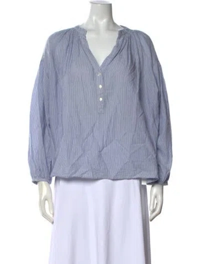 Pre-owned Vanessa Bruno Striped V-neck Blouse In Blue