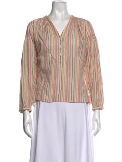 Pre-owned Vanessa Bruno Striped V-neck Blouse In Neutrals