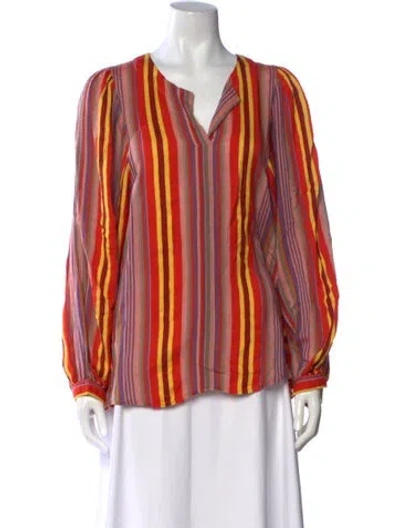 Pre-owned Vanessa Bruno Striped V-neck Blouse In Orange