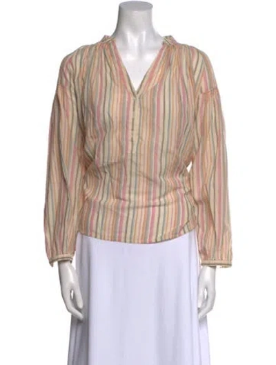 Pre-owned Vanessa Bruno Striped V-neck Blouse In Pink