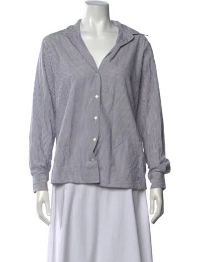 Pre-owned Vanessa Bruno Striped V-neck Button-up Top In Blue