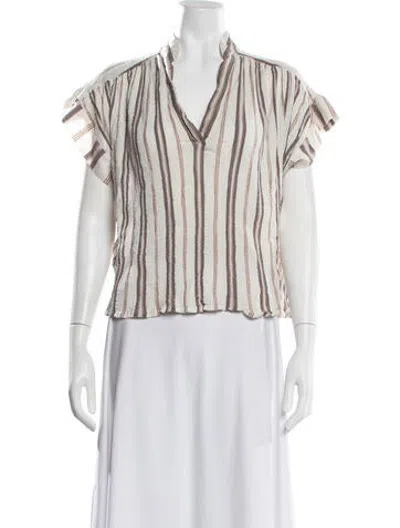 Pre-owned Vanessa Bruno Striped V-neck Top In Neutrals