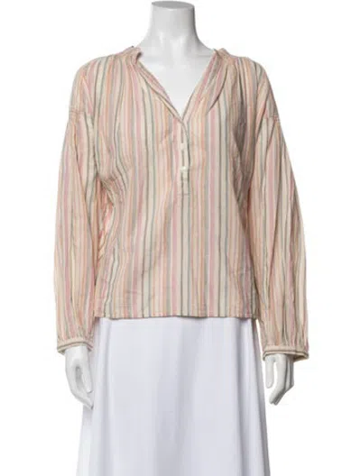 Pre-owned Vanessa Bruno Striped V-neck Top In Neutrals