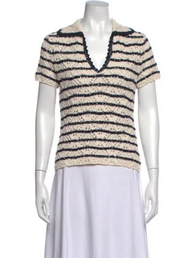 Pre-owned Vanessa Bruno Striped V-neck Top W/ Tags In Neutrals