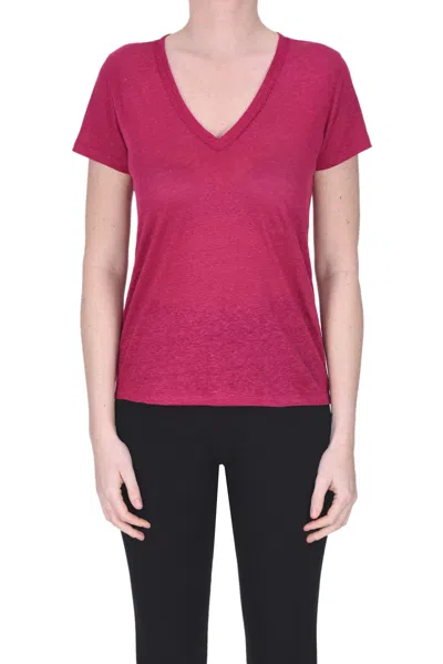 Vanessa Bruno Textured Linen T-shirt In Dark Pink