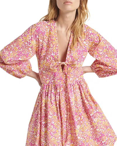 Vanessa Bruno Theis Cotton Three Quarter Sleeve Floral Dress In Fushia
