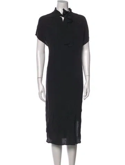 Pre-owned Vanessa Bruno Tie Neck Midi Length Dress In Black