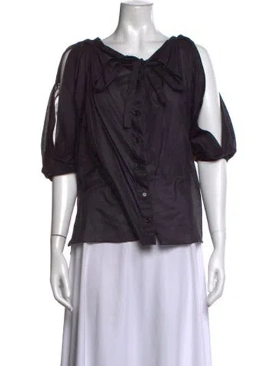 Pre-owned Vanessa Bruno Tie Neck Short Sleeve Blouse In Black