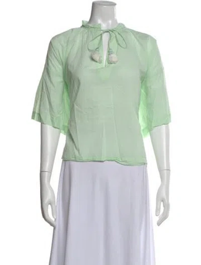 Pre-owned Vanessa Bruno Tie Neck Three-quarter Sleeve Blouse In Green