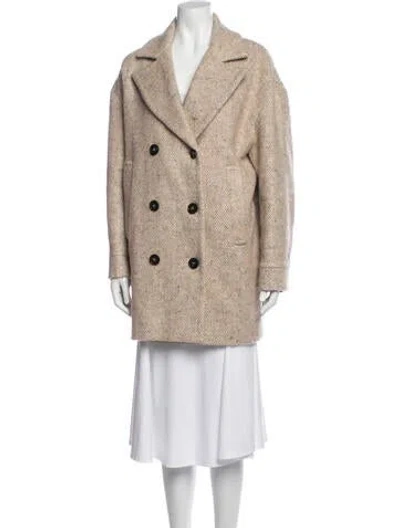 Pre-owned Vanessa Bruno Tweed Pattern Peacoat In Neutrals