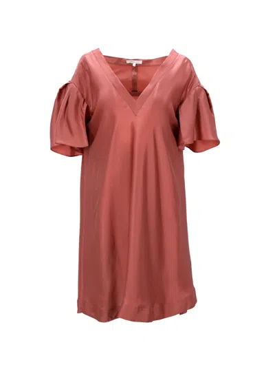 Pre-owned Vanessa Bruno V-neck Gathered Dress In Pink