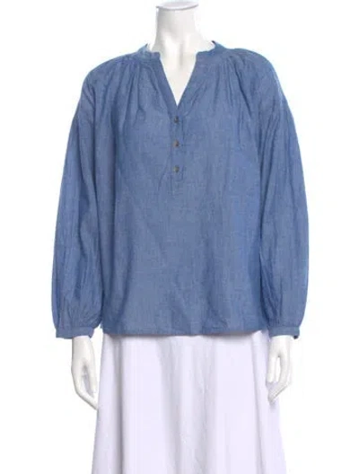 Pre-owned Vanessa Bruno V-neck Long Sleeve Blouse In Blue
