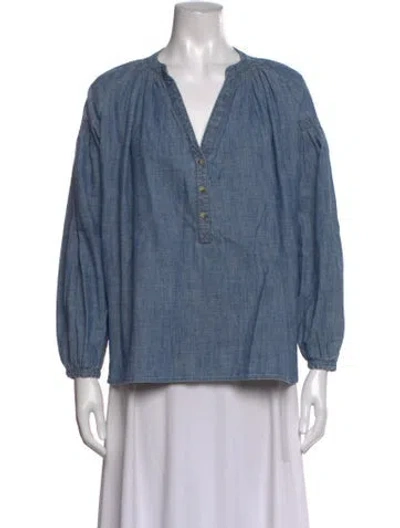 Pre-owned Vanessa Bruno V-neck Long Sleeve Blouse In Blue