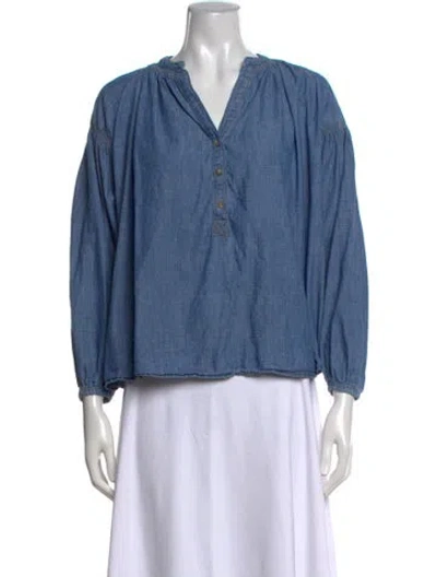 Pre-owned Vanessa Bruno V-neck Long Sleeve Blouse In Blue