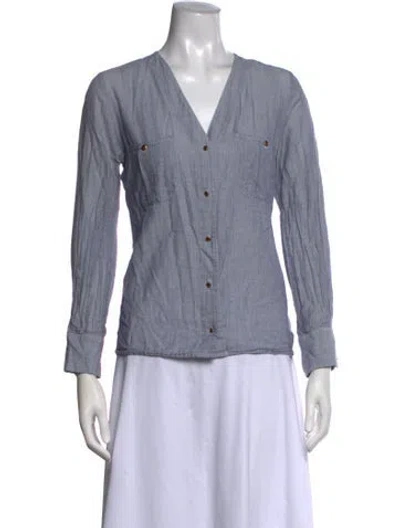 Pre-owned Vanessa Bruno V-neck Long Sleeve Button-up Top In Blue