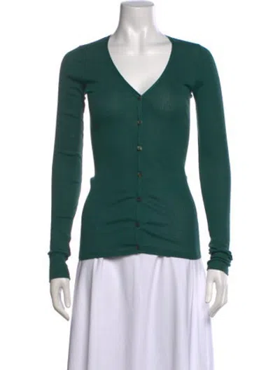 Pre-owned Vanessa Bruno V-neck Long Sleeve Button-up Top In Green