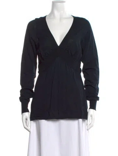 Pre-owned Vanessa Bruno V-neck Long Sleeve Top In Blue