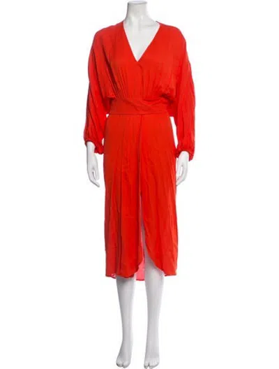 Pre-owned Vanessa Bruno V-neck Midi Length Dress In Orange