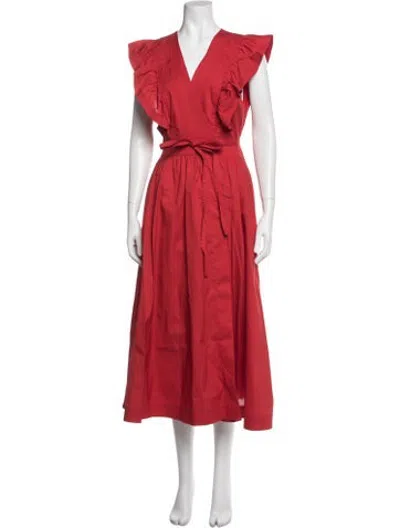 Pre-owned Vanessa Bruno V-neck Midi Length Dress In Red