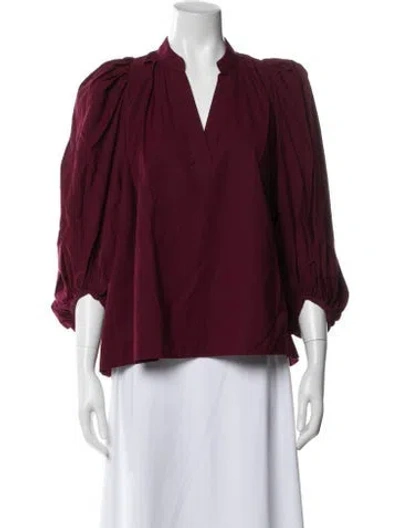 Pre-owned Vanessa Bruno V-neck Three-quarter Sleeve Blouse In Burgundy