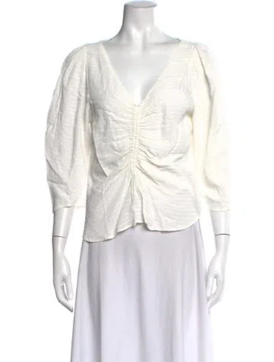Pre-owned Vanessa Bruno V-neck Three-quarter Sleeve Blouse In White