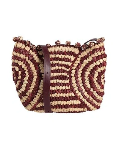 Vanessa Bruno Woman Cross-body Bag Burgundy Size - Natural Raffia, Cowhide