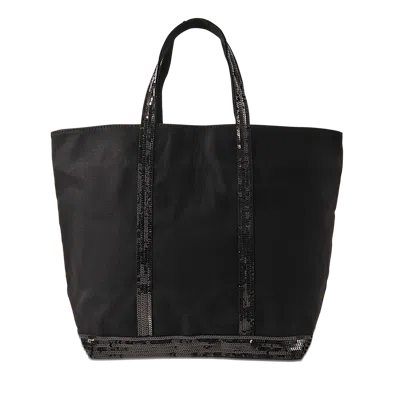 Vanessa Bruno Sequins And Canvas Medium Zipped Tote In Black